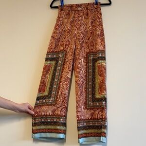 Zara Silk Scarf Style Wide Leg Pants